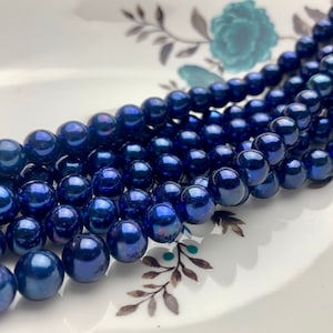 7-8mm AAA Off Round Freshwater Pearl Beads Dark Royal Blue Color Genuine Cultured High Luster Freshwater Pearl 16 Inches Strand #P1084