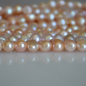 7-8mm Large Hole Natural Pink Freshwater Pearl Beads Small Nugget Hole 1.8mm 16&quot; # 782