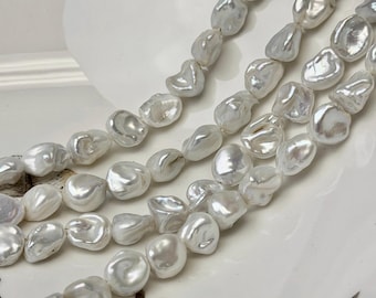 8-10 mm AA Half Strand High Luster Natural White Keshi Nugget Large 1.5 mm Hole Size Freshwater Pearl Beads #P3814