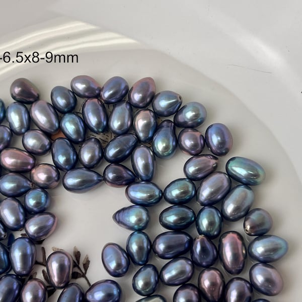 5 perle d'acqua dolce di alta qualità, a forma di goccia, semiforate, colore pavone, misura AAA 6,5-7x9-11 mm #1639