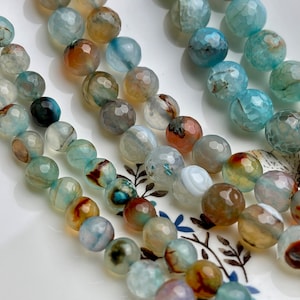 8mm 10mm 12mm Faceted Round Fire Agate Gemstone Beads Genuine Multi Brown Blue Color Agate Loose Beads 15 Inches Strand #4019