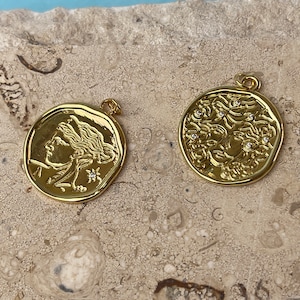 Medusa Hera Goddess Design Medallion Charms for Necklace Jewelry Making, 18K Gold Filled Charm Pendant With CZ Crystals, One Piece #CR0058