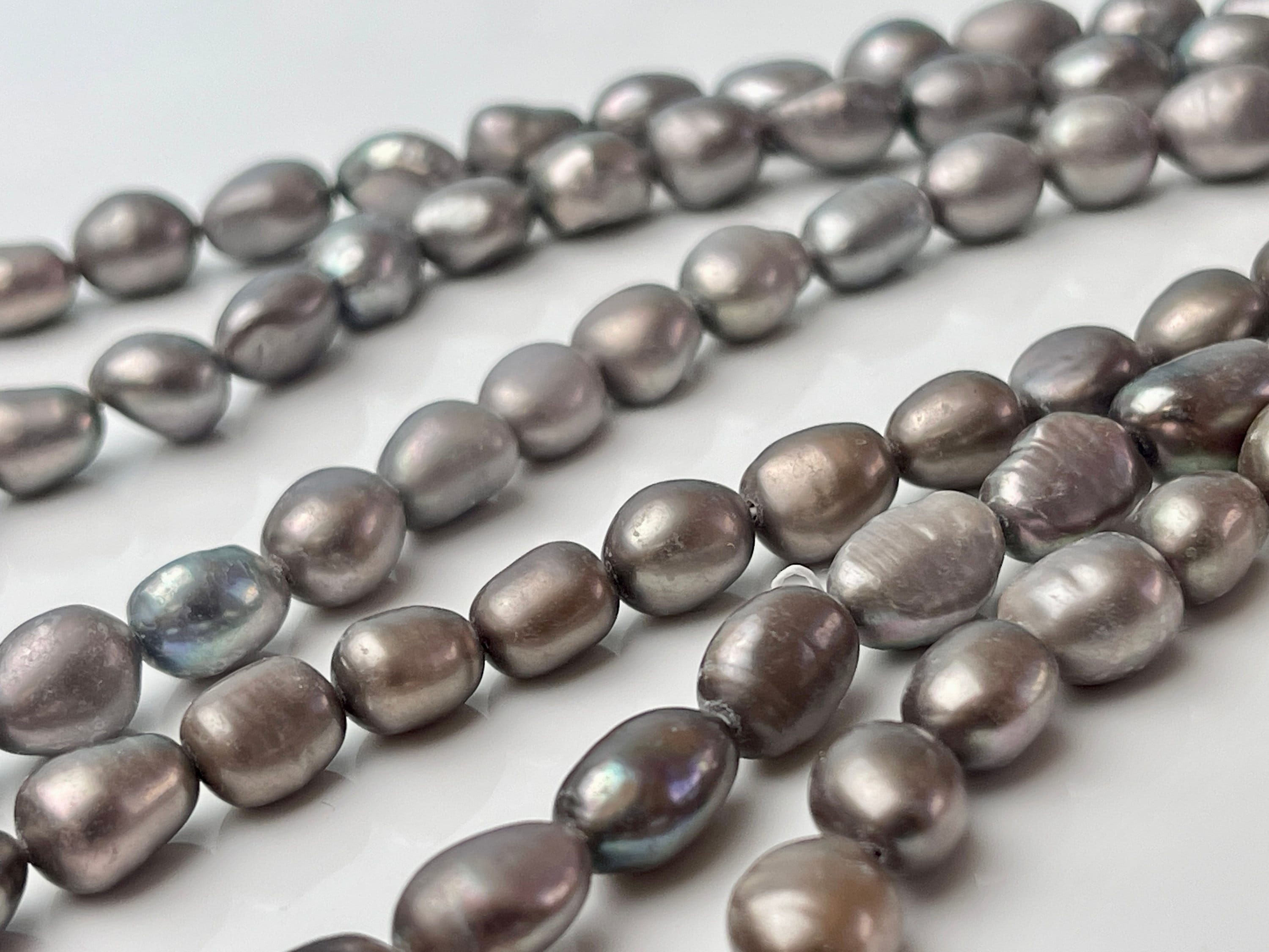 7x9 Mm Charcoal Gray Color Rice Nugget Freshwater Pearl Beads Genuine ...