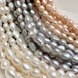 7-8x9-10 mm AA Half / Full Strand Large Hole Rice Nugget Freshwater Pearls 2.0mm Hole Lustrous Large Hole Genuine Nugget Pearl Beads #188