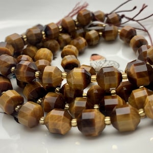 9x10mm AAA Half Strand Faceted Energy Prism Cut Tiger Eye Beads Genuine Double Terminated Points Natural Yellow Tiger Eye 16 Pieces #3606