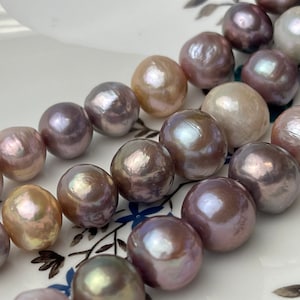 12-14mm AAA Half Strand Large Hole Very Rare Dark Mauve Pink Baroque Pearl Hole Size 1.5mm Or 2.2mm Round Edison Pearl 15 beads #P2376