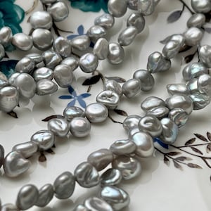 5x7-8 mm AA High Luster Silver Gray Keshi Freshwater Pearl Beads Top Drilled Gray Keshi Pearls Dancing Silver Pearl Beads  #345