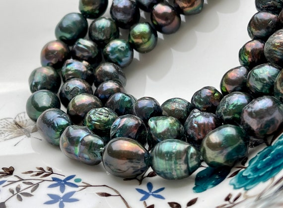 12 14 Mm Large Hole Dark Green Baroque Pearl 2 Mm Hole Rare