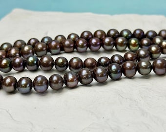 8 mm AAA Green Copper Brown Peacock Color Off Round Freshwater Pearl Beads #P3813