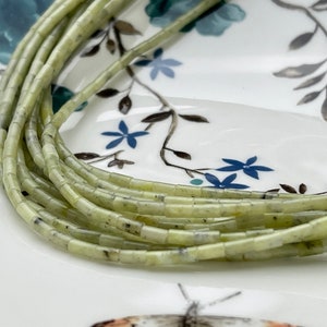 2x4 mm Tube Shape Natural Southern Jade Gemstone Beads Genuine Green Multi Green Jade Gemstones Spacer Beads 15.5 Inches Strand #3898