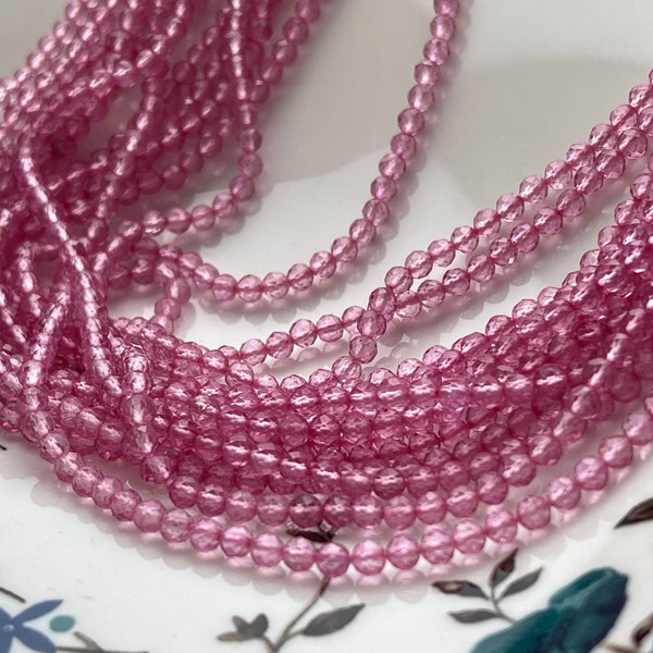 3-3.5 mm AAA Micro Faceted Round Pink Topaz Gemstone Beads Genuine Natural Gummy Pink Topaz 13 Inches Strand #4110