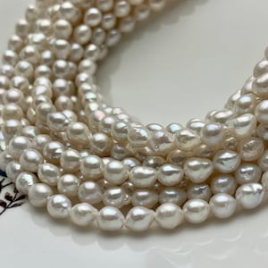5-6x7mm Natural White Freshwater TearDrop Pearl Bead Genuine Natural White Freshwater Small Baroque Pearl 60 Pieces #P1318