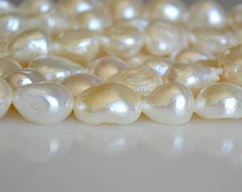 10-12x16mm großes Loch natürliche weiße Süßwasser Perle Perlen Reis Nugget Loch 2.2mm 16" Stränge #774