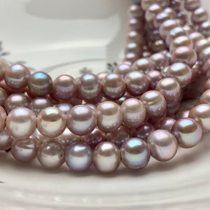 9 mm AAA Half Strand Large Hole Natural Mauve Pink Potato Freshwater Pearl Beads 2.1 mm Hole Large Hole Freshwater Off Round Pearls #467