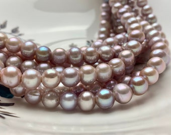 9 mm AAA Half Strand Large Hole Natural Mauve Pink Potato Freshwater Pearl Beads 2.1 mm Hole Large Hole Freshwater Off Round Pearls #467