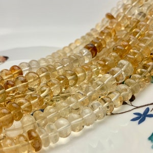 7-10 mm AAA 100%  Natural Smooth Rondelle Honey Citrine Gemstone Beads Top Quality Natural Translucent Citrine Beads 8 Inches Strand # 2947