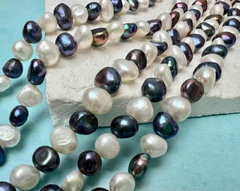 7-8 mm AAA Mixed White Blue Peacock Color Potato Nugget Pearls #P3802
