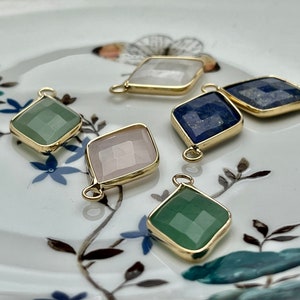 Gemstone Diamond Charms for Necklace, Lapis, Rose Quartz, Aventurine Gemstone Pendant for Jewelry Making, 15x26 mm, One Piece #CR0047