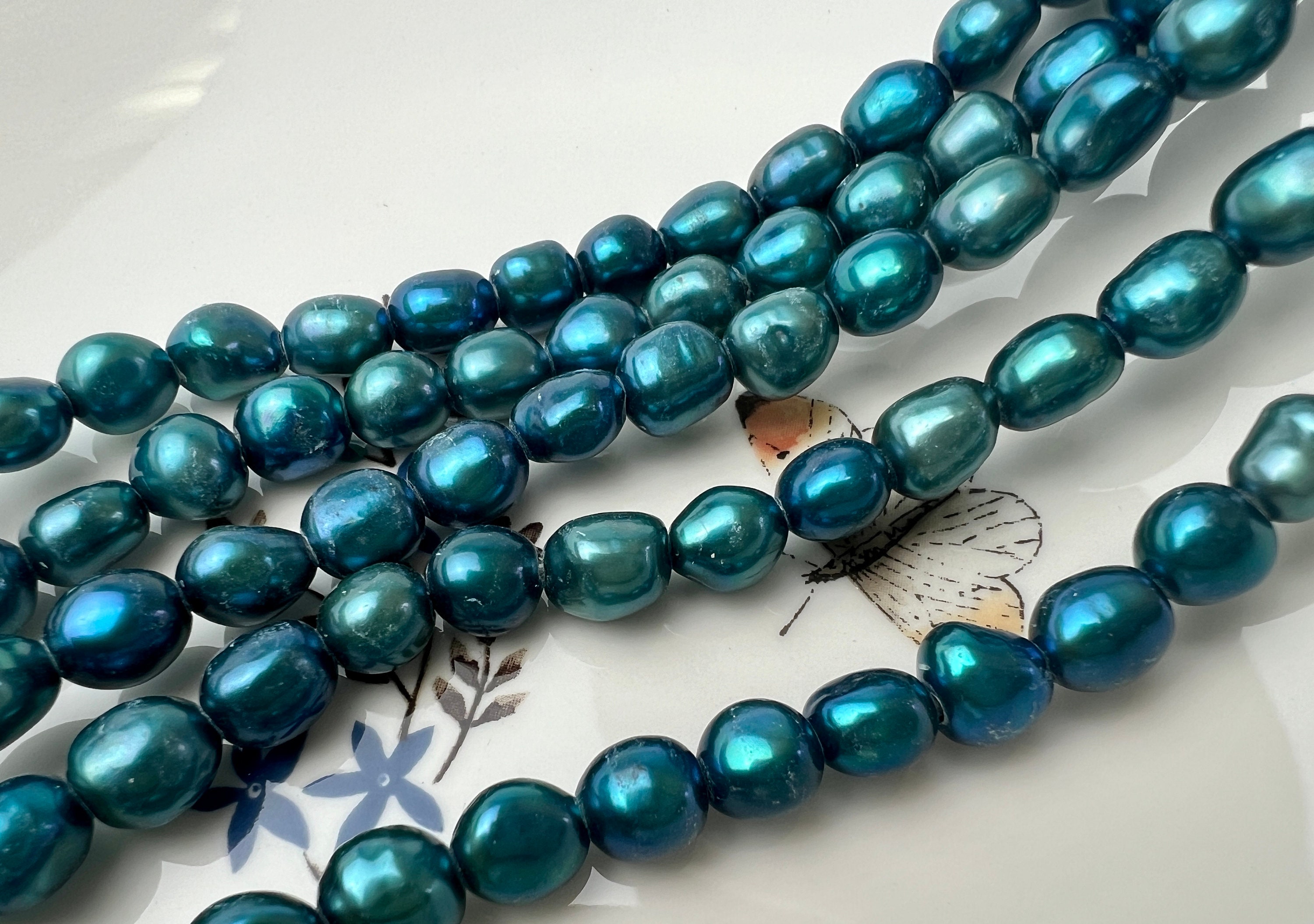 8-9 Mm AAA Teal Blue Green Color Freshwater Pearl Beads Genuine