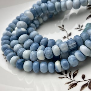 7mm 8mm 9mm 10mm AAA Smooth Rondelle Multi Ice Blue Opal Gemstone Beads Large Hole Genuine Natural Peruvian Opal 8-9 Inches Strand #3534