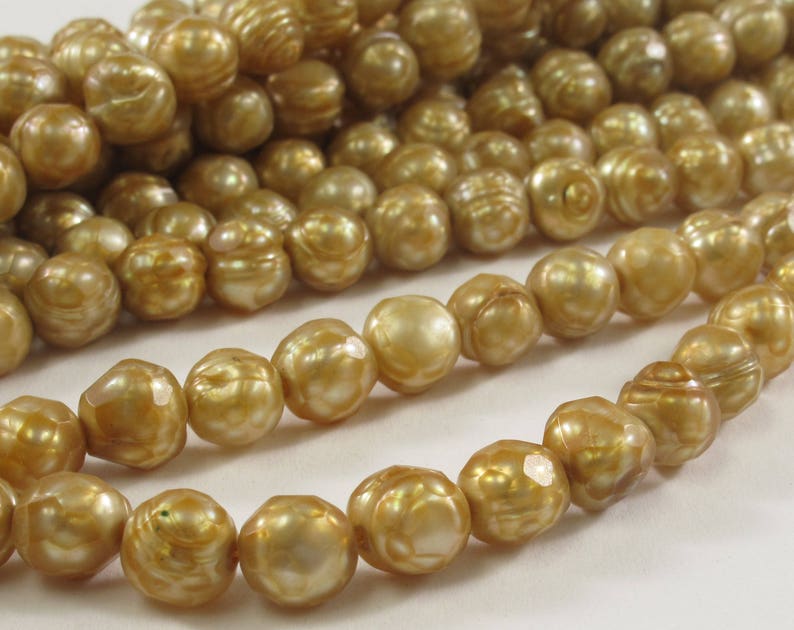 173-FCMIX06570 6.5 to 7 mm Gold OR Forest Green Faceted Freshwater Pearl Beads Faceted Pearl Beads Genuine Potato Freshwater Pearls