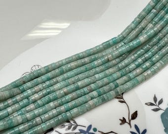 2x4mm Natural Green Amazonite Heishi Rondelle Shape Loose Beads 15.5 Inches Strand #4957