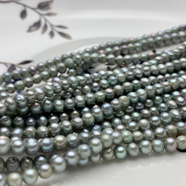 3.5-4 mm AAA Sage Green Color Potato Freshwater Pearl Beads Green With Iridescent Gray Color Genuine Freshwater Small Seed Pearls #P1370