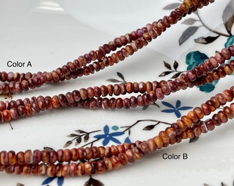 4 mm AAA Natural Orange Purple Red Spiny Oyster Shell Rondelle Shape Genuine Natural Spiny Oyster Beads 16 Inches Strand #4276