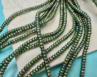 5 mm AA Large Hole Sage Green Half Strand Round Button Rondelle Freshwater Pearls Hole Size 1.5mm 2.1mm 63 Beads #P3836