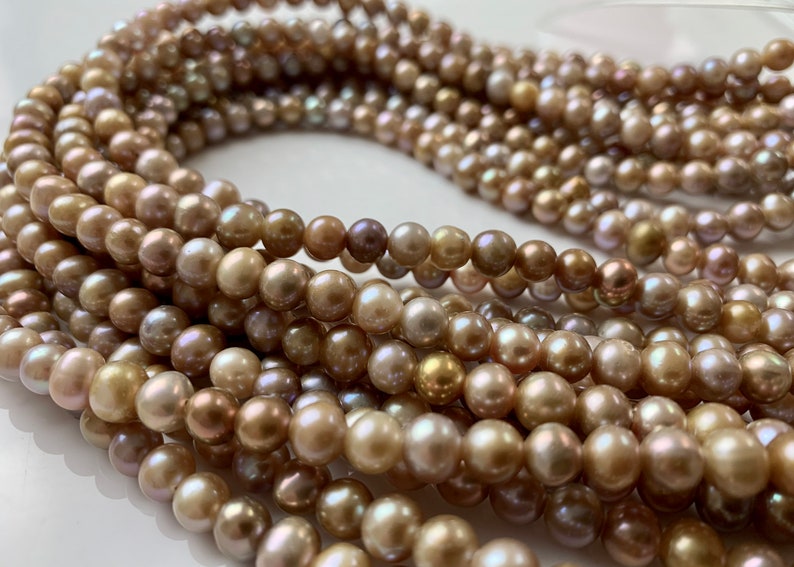Genuine Natural Champagne Potato Freshwater Pearls #1292 Hole Size 1.8 mm 6 mm Large Hole Natural Seaweed Color Freshwater Potato Pearls