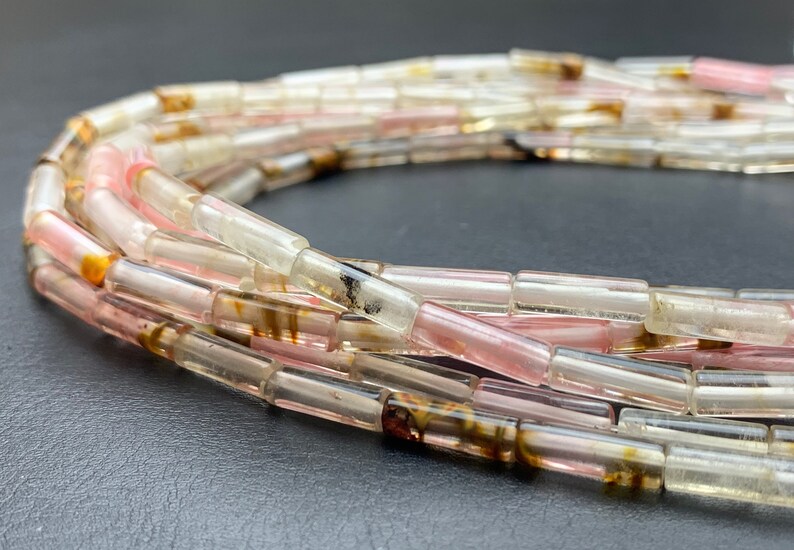 4x13-14mm Tube Shape Natural Multi Watermelon Quartz Gemstone Beads Genuine Pink Color Quartz Gemstones Loose Beads 15.5 Inches Strand #2994