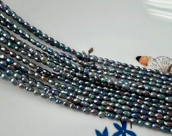 2x3 mm AA Couleur paon arc-en-ciel Perles d'eau douce de petite graine de riz véritables perles d'eau douce de petite graine # P2474