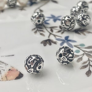 One Piece 8mm 10mm 12mm 925 Sterling Silver Tibetan Style Silver Spacer Ball Genuine Sterling Silver Large Hole Bali Antique Beads #10162