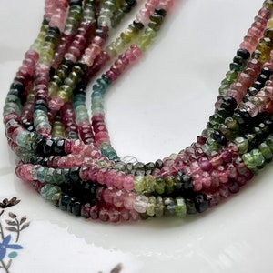 2x4 mm Or 3x5 mm Faceted Rondelle Natural Tourmaline Beads Natural Pink Green Black Watermelon Gemmy Tourmaline 13 Inches Strand #2200