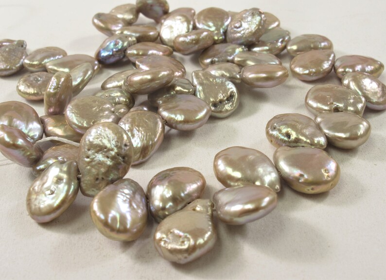 10-11 x 12-13 mm Top Drilled Teardrop Coin Freshwater Pearl Beads Silver Gray OR Champagne 583-CPMIX1013 Genuine Cultured Coin Pearl Beads