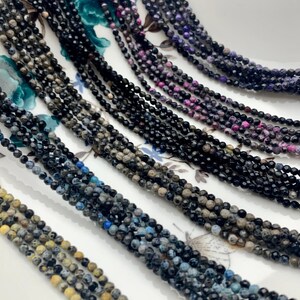 WHOLESALE 3 mm Faceted Round Agate Gemstone Beads Genuine Mixed Pink Blue Black Yellow Gray Purple Color Agate Loose Beads 15 Inches  #3229