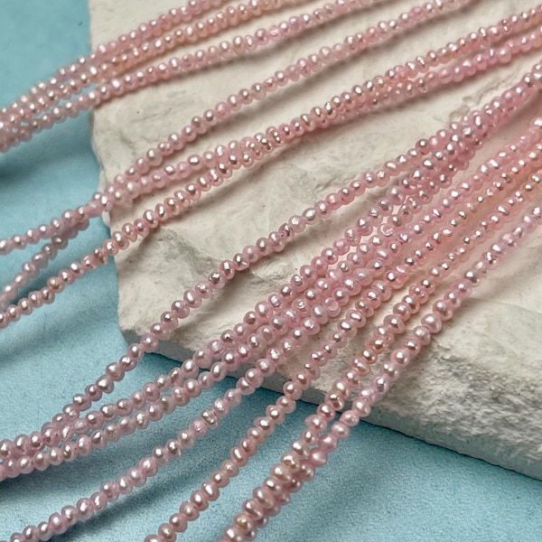 Venta al por mayor de pequeñas perlas de agua dulce de 2 mm, color rosa bebé, perlas de agua dulce auténticas #P1339