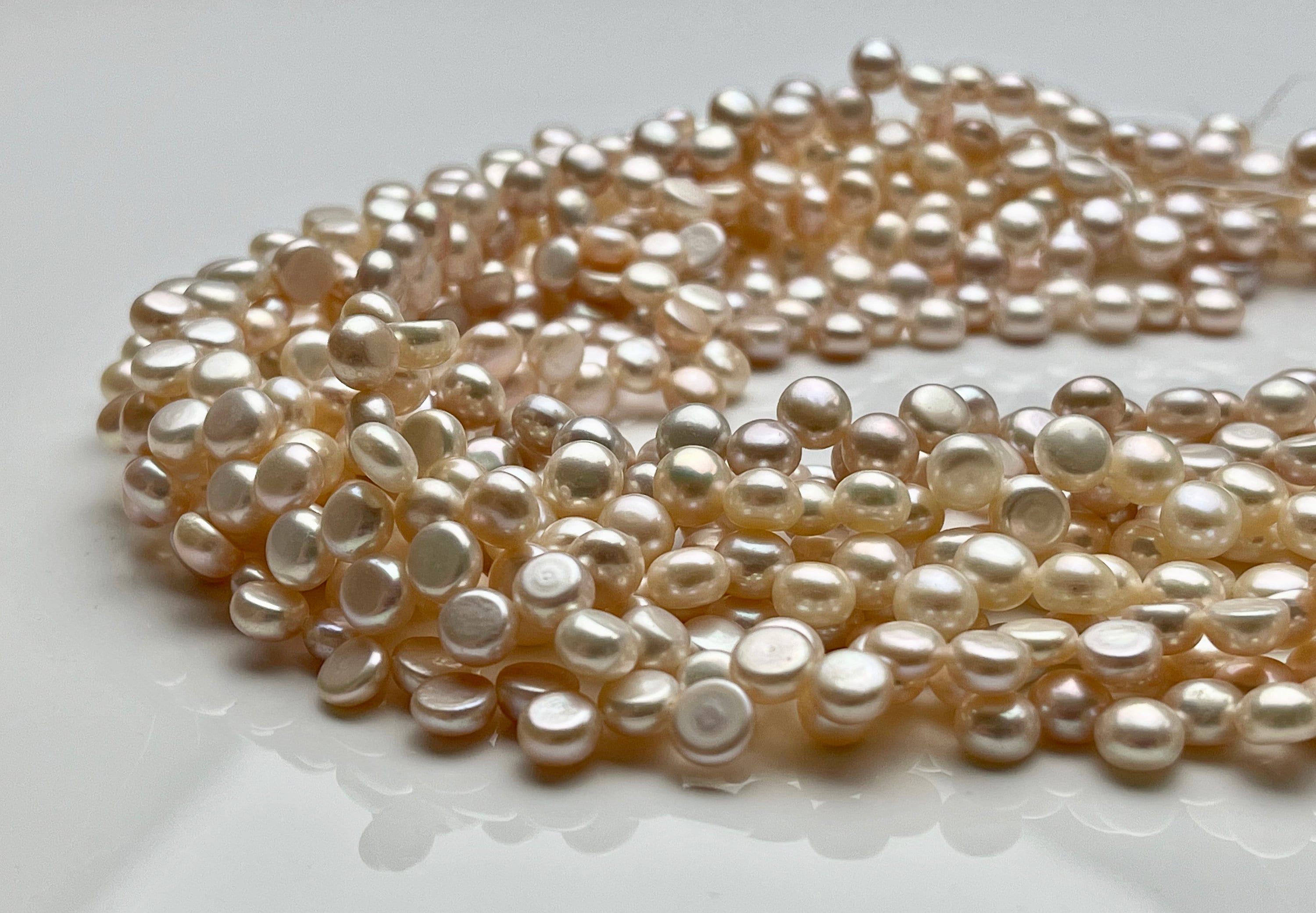 5 mm AAA Large Hole Champagne Color Round Button Freshwater Pearls Hole  Size 1.5 mm Genuine Large Hole Rondelle Freshwater Pearl Beads #1845