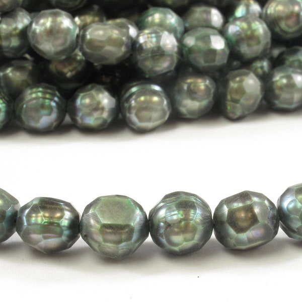 6.5 bis 7 mm Gold ODER Waldgrün Facettierte Süßwasserperle Perlen, echte Kartoffel Süßwasserperlen, Facettierte Perle #173