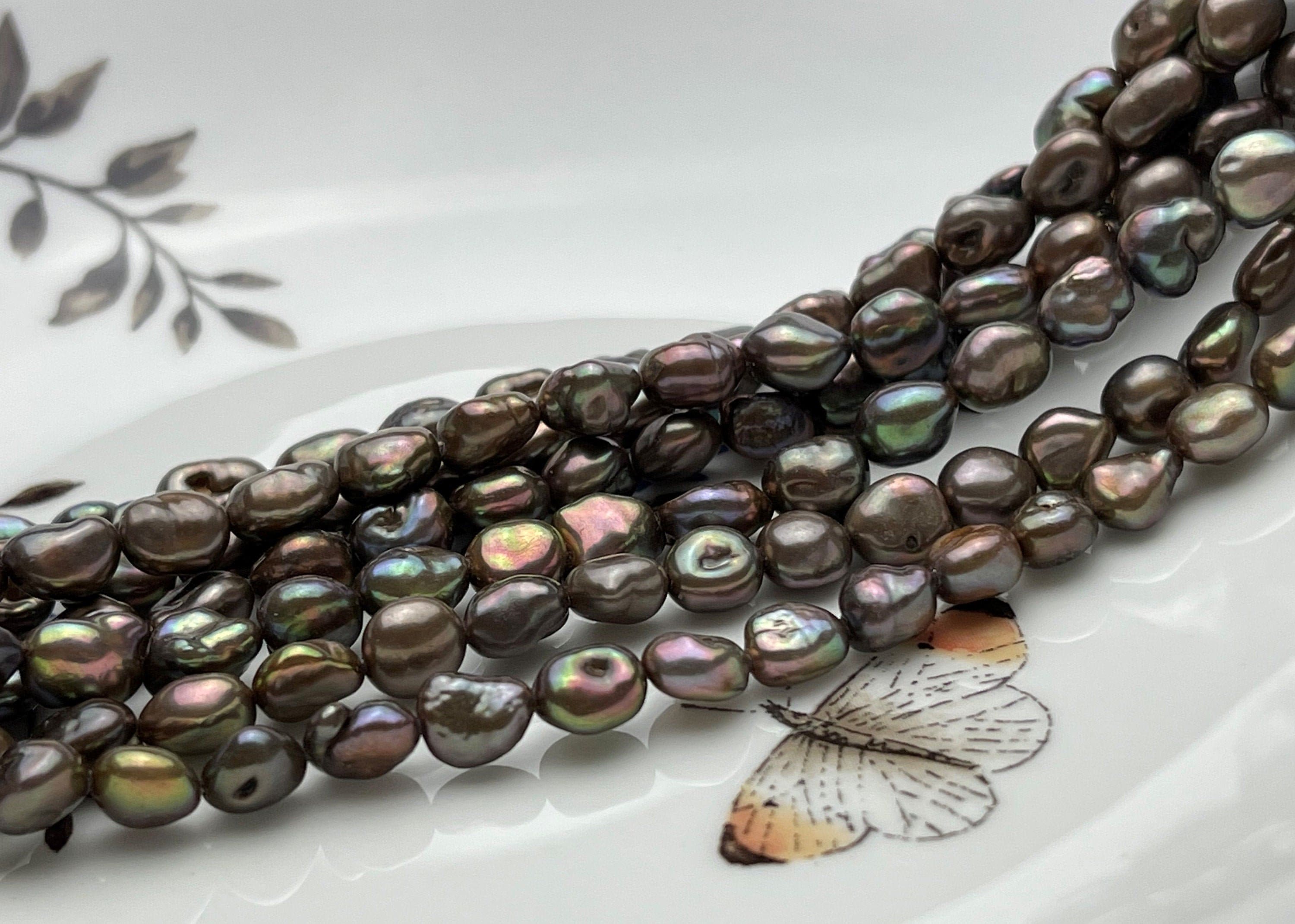 6-7x8 mm Dark Brown Copper Color Keshi Rice Nugget Freshwater Pearl Beads Genuine Natural Keshi Pearl 47 Pieces #P1778