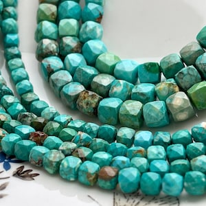 5mm 6mm Micro Faceted Cube Dice Square Shape Multi Green Blue Turquoise  15.5 Inches #4032