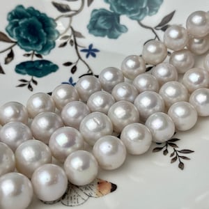 11.5-15 mm AAA Natural White Edison Freshwater Pearl Beads High Luster Genuine Top Quality Large Perfect Round Edison Pearls #P2328
