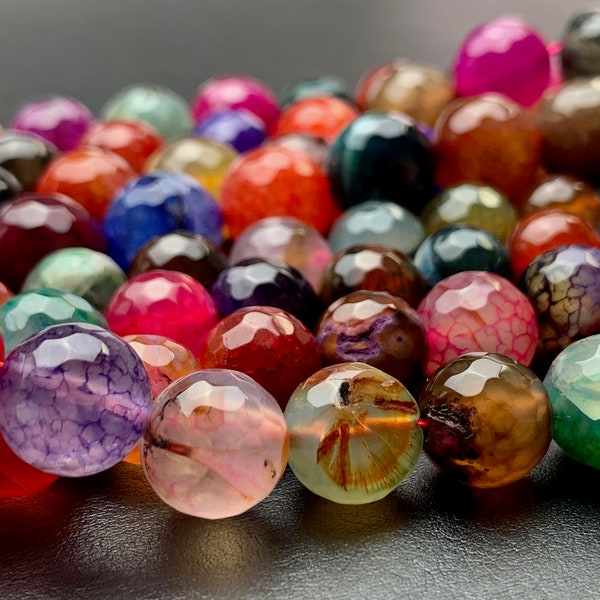 BEST DEAL 12mm 14mm Faceted Round Agate Gemstone Beads Heat Treated Pink Orange Green Color Natural Gemstone Agate 15.5 Inches Strand #2923