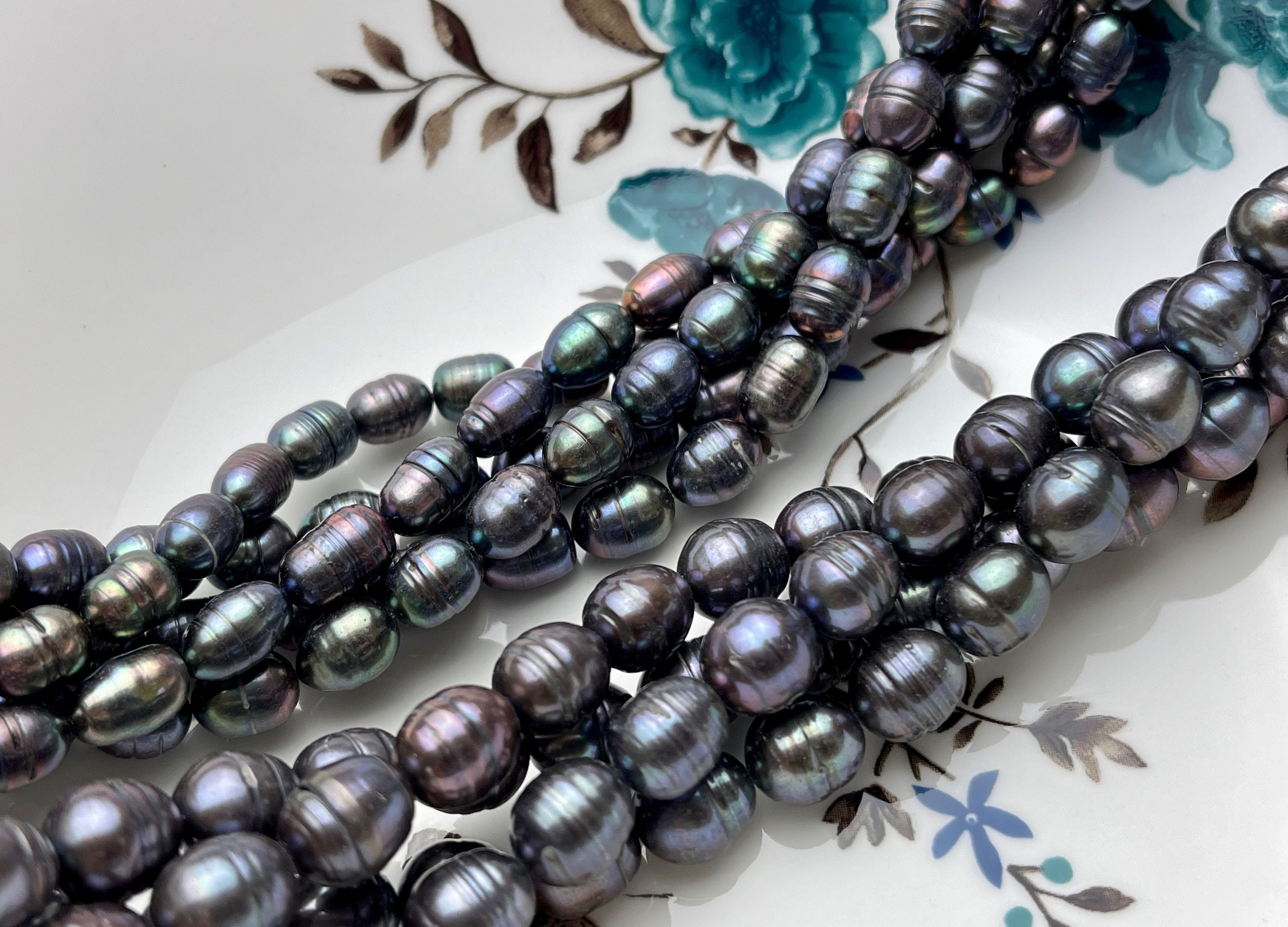 7-9x9-11 Mm Dark Gray Peacock Rice/oval Ringed Freshwater - Etsy 安心してご注文ください LogoHooded Pearl 希少XXLSUPREME パーカー