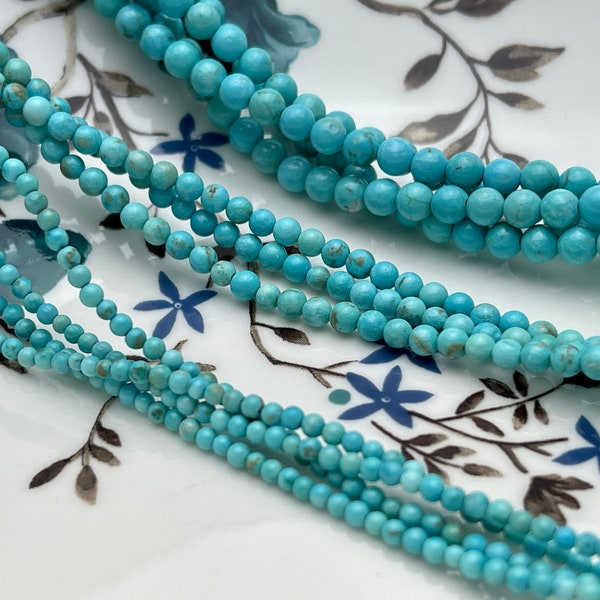 2mm 3mm 4mm Smooth Round Turquoise Gemstone Beads 15.5 Inches Strand #4179