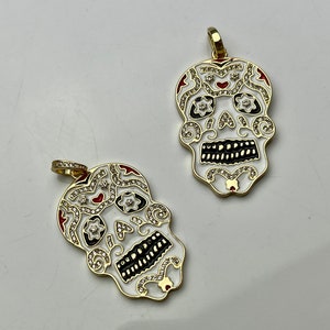 Dijes de calavera Dia De Meurtos para collar, colgante de color de esmalte con dije lleno de oro de 18 quilates con CZ, dijes de calavera, una pieza # CR0003
