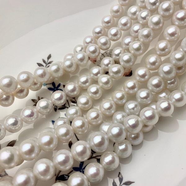 8.5-9 mm AAAAA Natural White Round Freshwater Akoya Pearl Beads Genuine Very High Luster Edison Akoya Quality Pearl 46 Beads #P1602