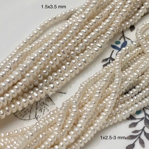 3-4mm AA+ Natural White Potato Button Seed Freshwater Pearl Beads Natural  White Pearls Natural Genuine Freshwater Small Tiny Pearl PB1226