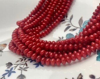 Rondell Red & Pink Coral Loose Stone Beads For Jewelry Making 15"Strand 4x6 mm Rondell Red & Pink Coral Loose Stone Beads For Jewelry Making 15"Strand 4x6 mm