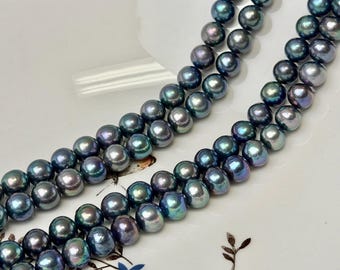 7-10 mm AAA Rare Blue Peacock Round Edison Baroque Pearls High Luster Edison Pearl Beads #P3816